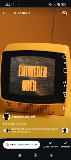 Video Content als Instagram Reel mit gelbem Retro-Fernseher und dem Schriftzug „Entweder oder“
